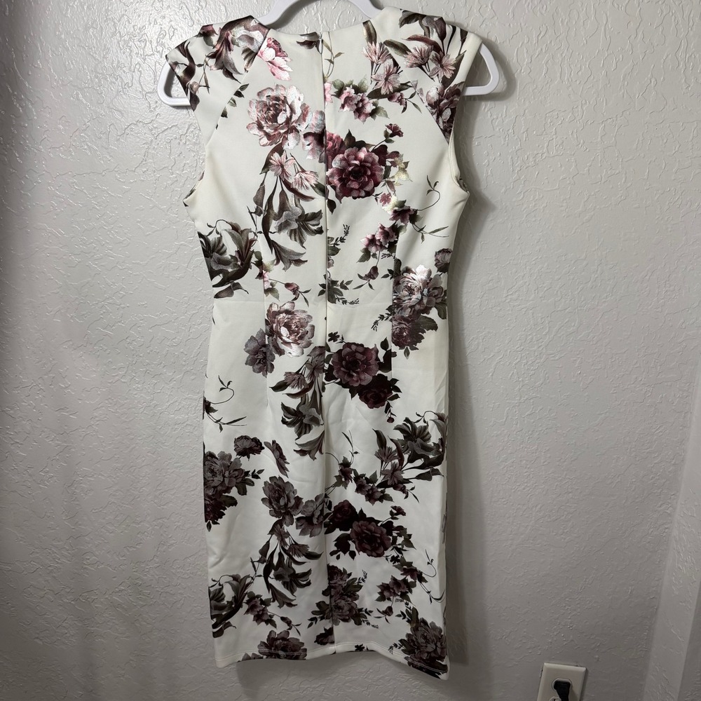 Shelby & Palmer Womens Floral Sheath Dress Ivory Burgundy Metallic Size 6 - Picture 12 of 14